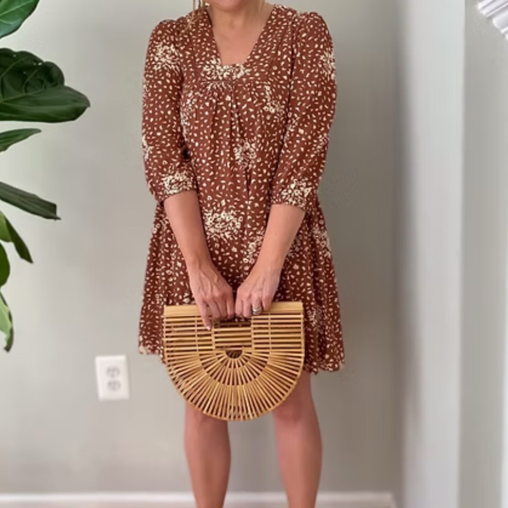 Knox Rose women’s large brown dress Babydoll Boho western‎ Long Sleeve Travel